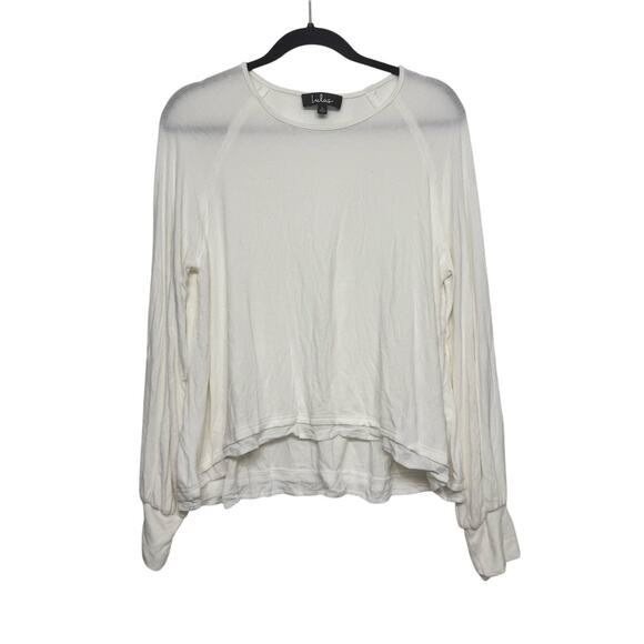 Lulus White Long Sleeve Ribbed Top Size L Layering Lightweight Semi Sheer Casual - Picture 1 of 6